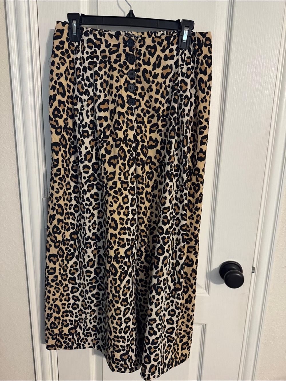 Angie Leopard Print Wide-Leg Pants - Tan & Black